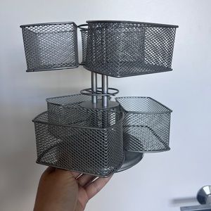 Stainless Steel Silver Rotating Beauty Makeup Accessory Holder and Organizer